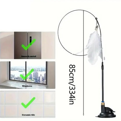 Cat Playmate Feather Wand – Interactive Teaser Toy for Indoor Cats with Suction Cup Mount