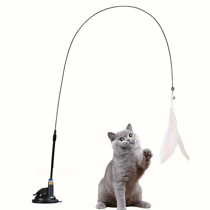 Cat Playmate Feather Wand – Interactive Teaser Toy for Indoor Cats with Suction Cup Mount