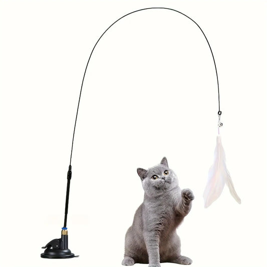 Cat Playmate Feather Wand – Interactive Teaser Toy for Indoor Cats with Suction Cup Mount